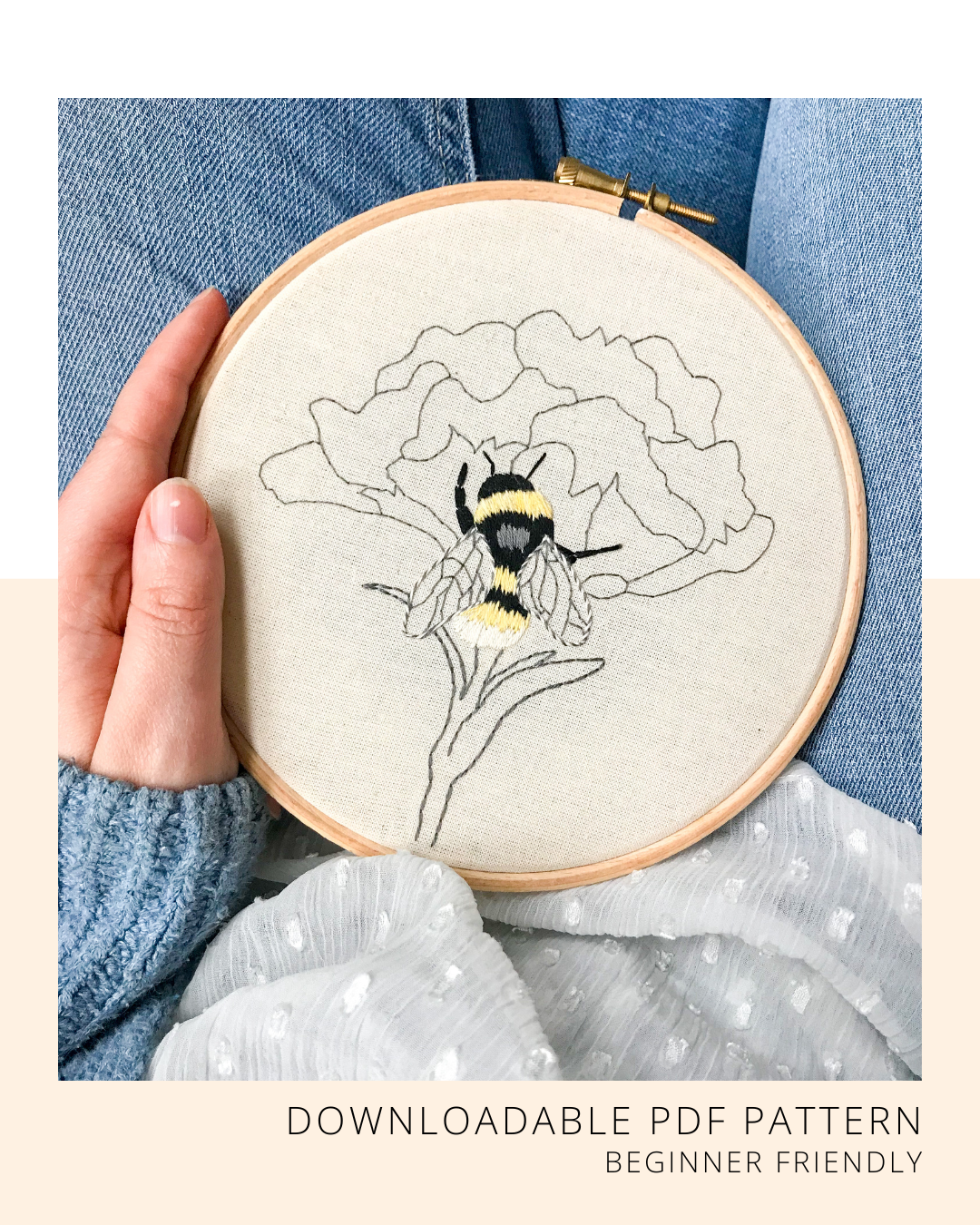 'Beautiful Bee' Beginner Embroidery Pattern - Download PDF